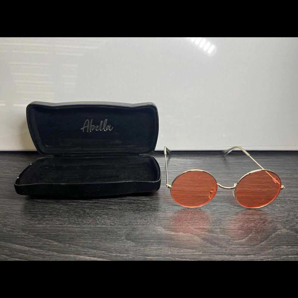 ABELLA COLBY SUNGLASSES GOLD FRAME / ROUND RED LENSES With Case